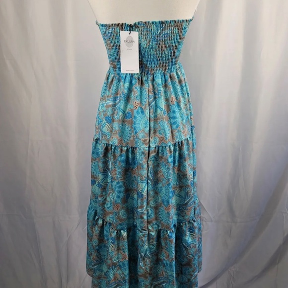 Exlura Strapless Maxi Dress Size Small Blue Tan Paisley Smocked Bodice NEW - Picture 5 of 6